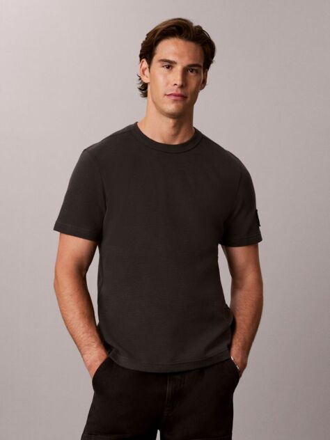 Black Monologo Patch Classic Waffle Knit T-Shirt  Men