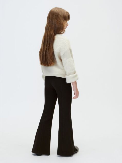 Black Rib-Knit Split Hem Flared Trousers  Girls