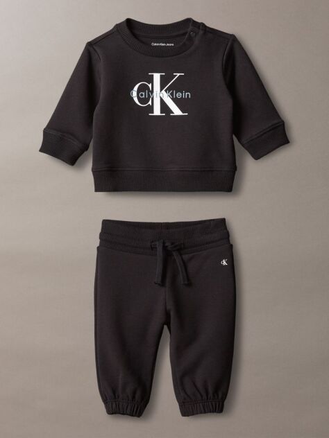 Black Monologo Sweatshirt And Joggers Set  Newborn