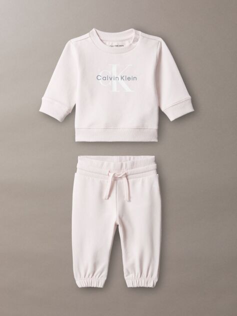 Pink Monologo Sweatshirt And Joggers Set  Newborn