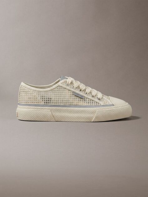 Beige Raffia Vulcanised Sneakers  Women