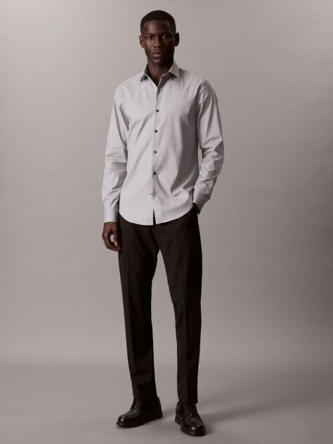 Grey Slim Fit Stretch Twill Shirt  Men