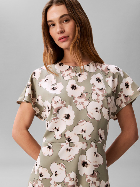 Green Matte Satin Short Sleeve Midi Dress  Women