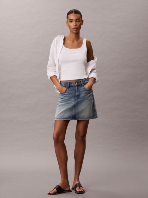 White Slim Ribbed Cotton Tank Top  Women