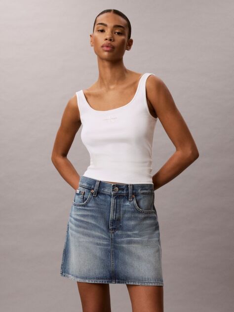 White Slim Ribbed Cotton Tank Top  Women