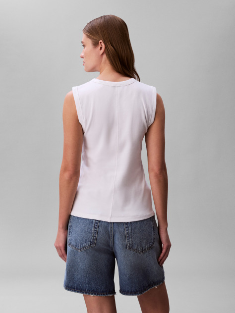 White Logo Patch Ribbed Tank Top  Women