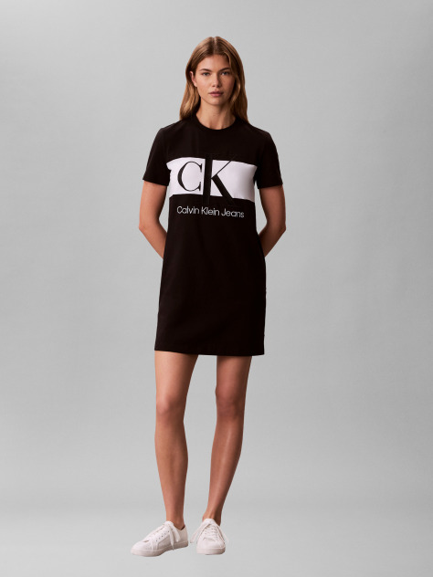 Black Colour-Blocked Logo T-Shirt Dress  Women