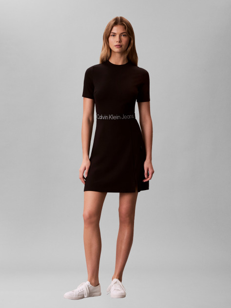 Black Logo Waistband Short Sleeve Mini Dress  Women