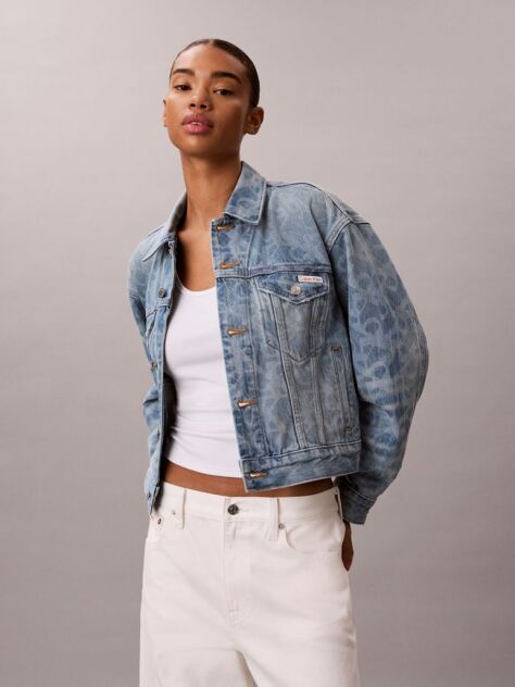 Denim 90s Print Denim Trucker Jacket  Women