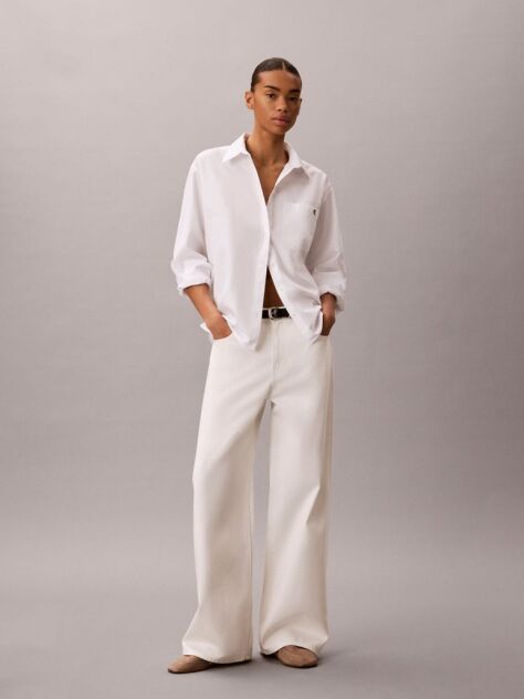 White Emblem Jacquard Relaxed Poplin Shirt  Women