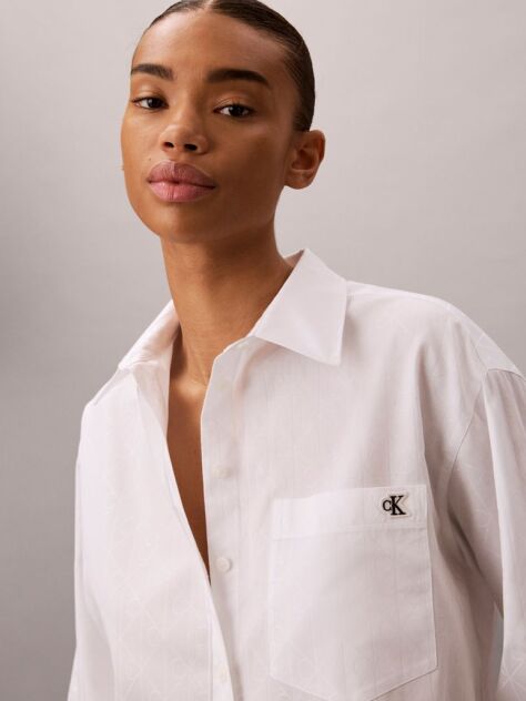 White Emblem Jacquard Relaxed Poplin Shirt  Women