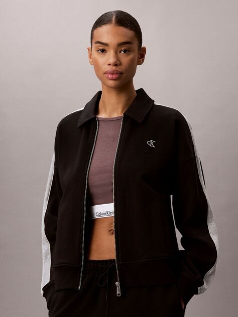 Black Colour-Blocked French Terry Zip-Thru Jumper  Women