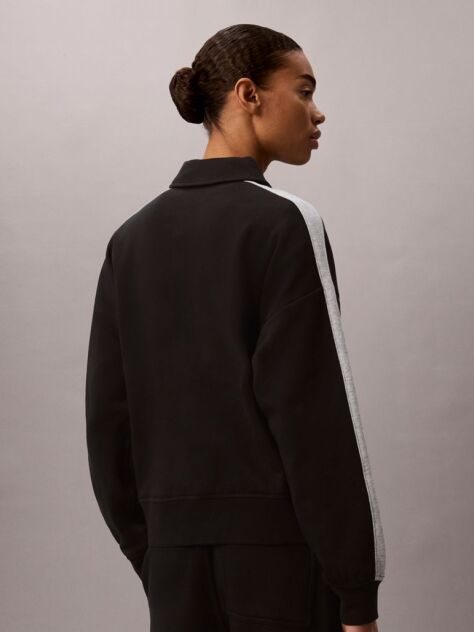 Black Colour-Blocked French Terry Zip-Thru Jumper  Women