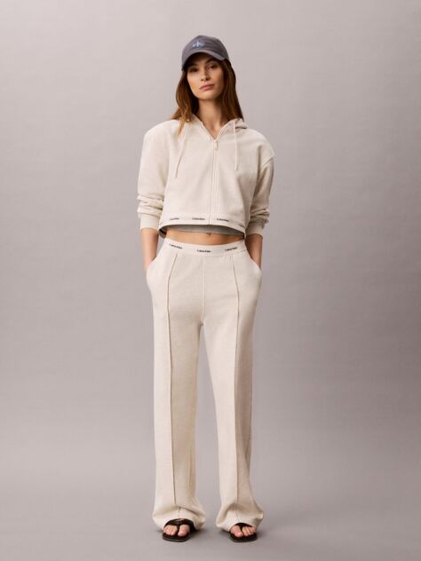 Beige Logo Waistband Wide Leg Joggers  Women