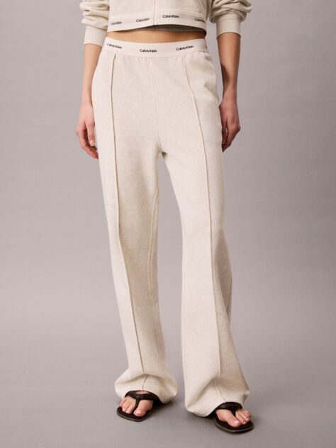 Beige Logo Waistband Wide Leg Joggers  Women
