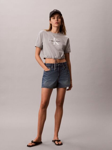 Grey Cropped Drawstring Hem T-Shirt  Women