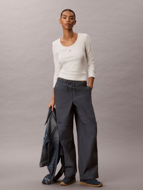Blue Ripstop Drawstring Tucked Knee Trousers  Women