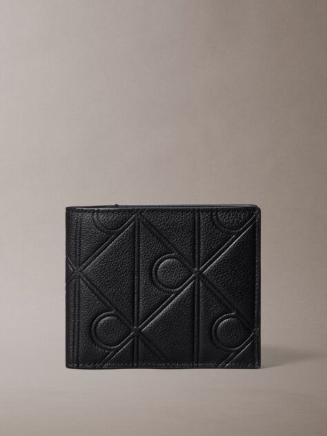 Black Embossed Emblem Leather Billfold Wallet  Men