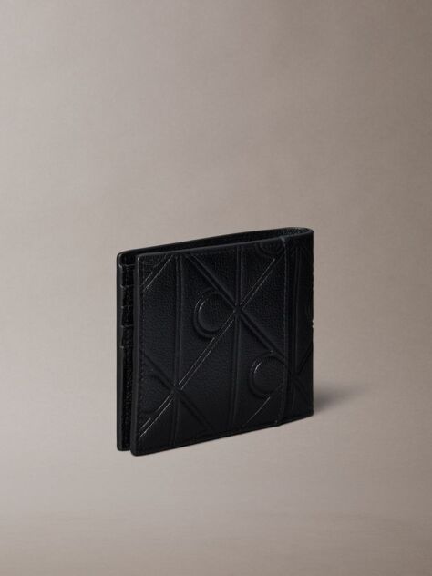 Black Embossed Emblem Leather Billfold Wallet  Men
