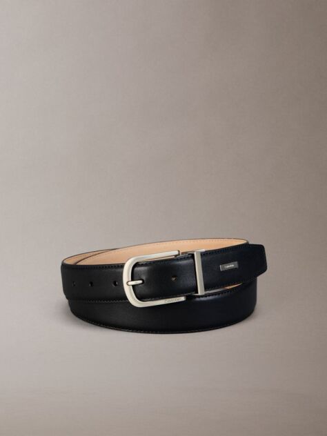 Black Curved Leather Rounded Buckle Belt  Men