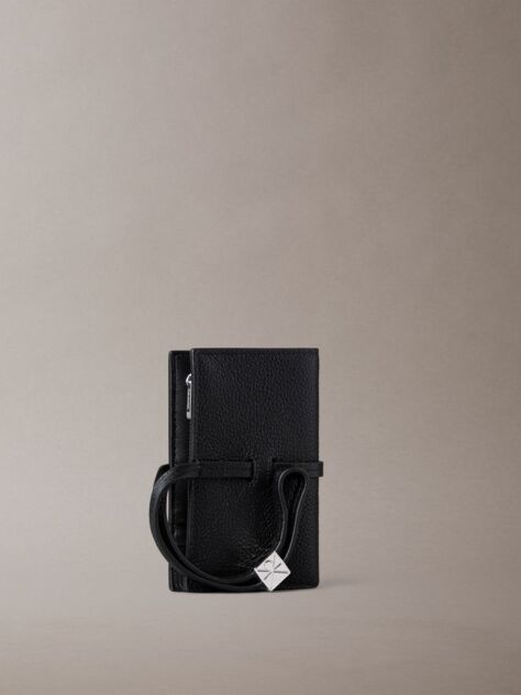 Black Pebbled Leather RFID Wrist Strap Wallet  Women