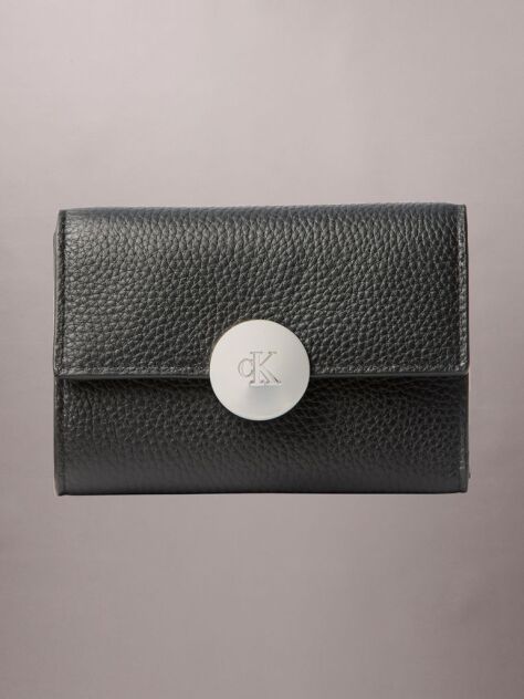 Black Monogram Plaque Leather Trifold Wallet  Women