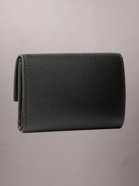Black Monogram Plaque Leather Trifold Wallet  Women