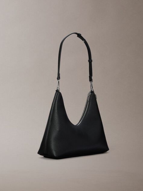 Black Pebbled Jewellery Chain Hobo Bag  Women