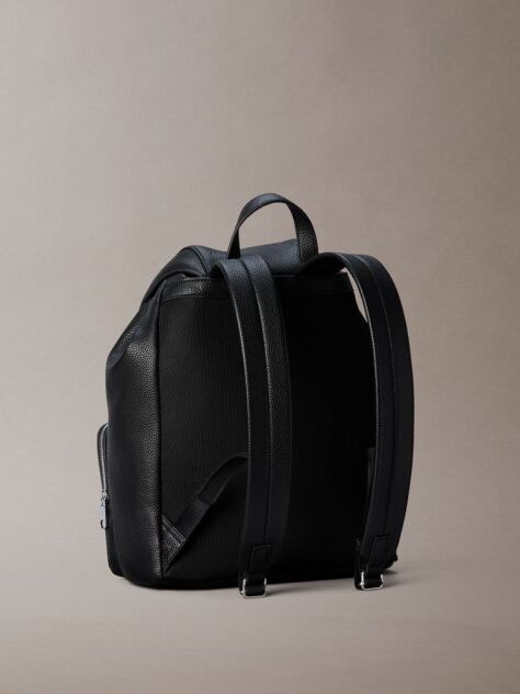 Black Logo Strap Flap Backpack  Women
