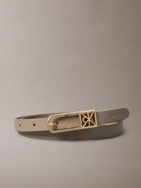 Beige Slim Emblem Logo Buckle Belt  Women