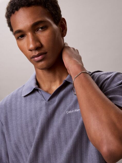 Blue Textured Stripe Polo Shirt  Men