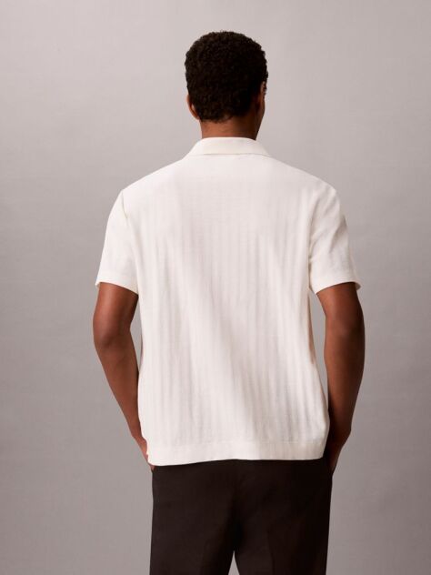 White Textured Stripe Polo Shirt  Men