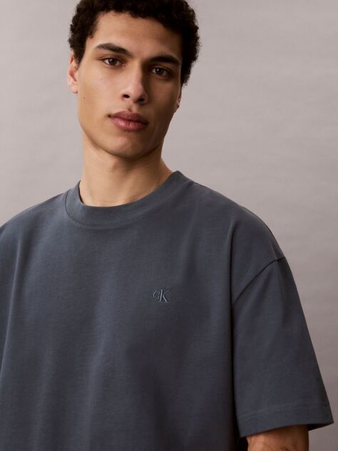 Blue Oversized Embossed Logo T-shirt  Men