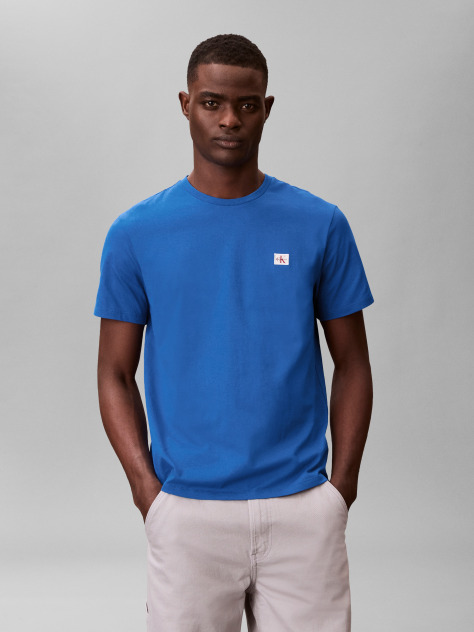 Blue Cotton Badge T-shirt  Men