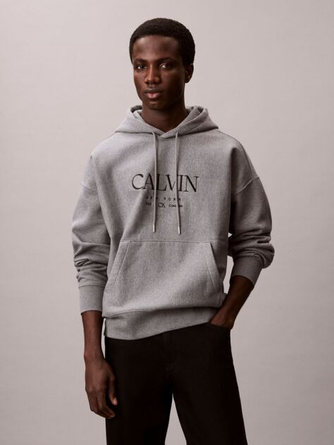 Grey Premium Fleece Calvin Graphic Hoodie  Men