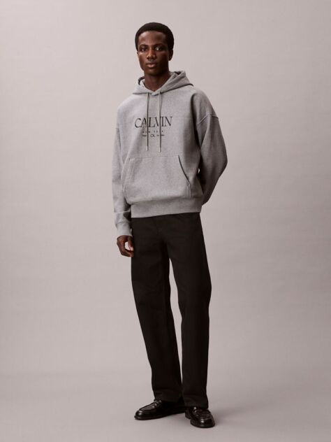 Grey Premium Fleece Calvin Graphic Hoodie  Men