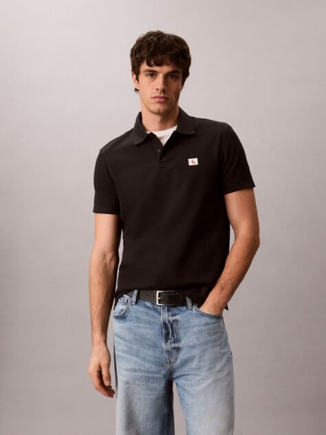 Black Classic Fit Micro Waffle Knit Polo Shirt  Men