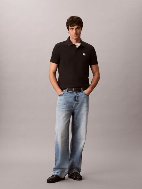 Black Classic Fit Micro Waffle Knit Polo Shirt  Men