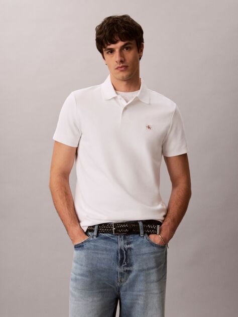 White Classic Fit Micro Waffle Knit Polo Shirt  Men