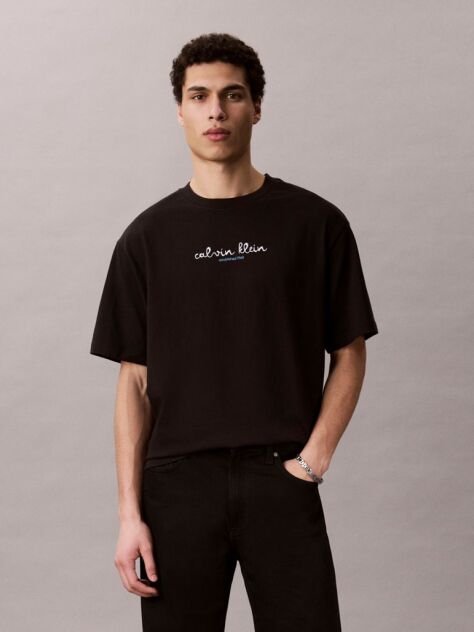 Black Logo Graphic Crew Neck T-Shirt  Men