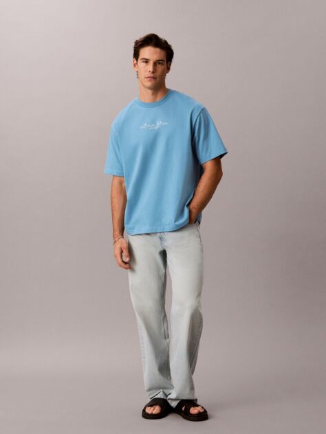 Blue Logo Graphic Crew Neck T-Shirt  Men