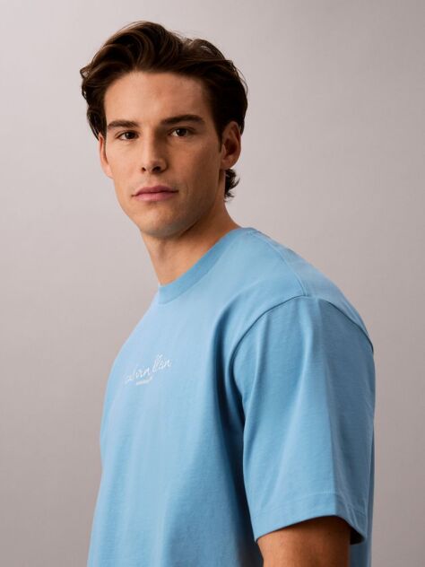 Blue Logo Graphic Crew Neck T-Shirt  Men