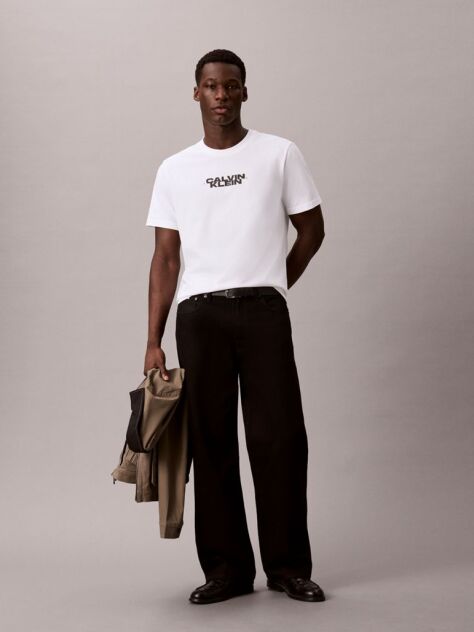 White Logo Graphic Washed Crew Neck T-Shirt  Men