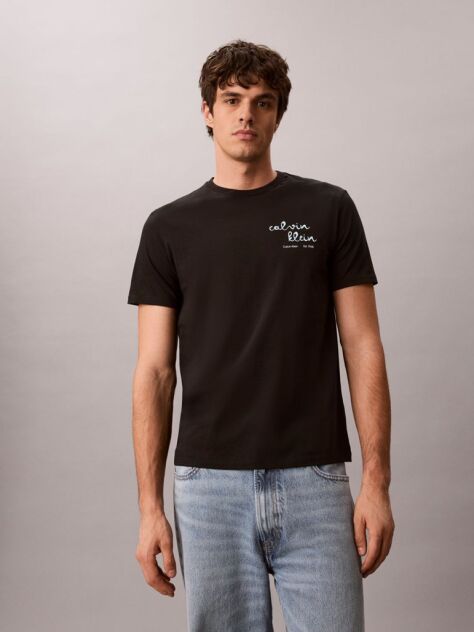 Black Logo Graphic Crew Neck T-Shirt  Men