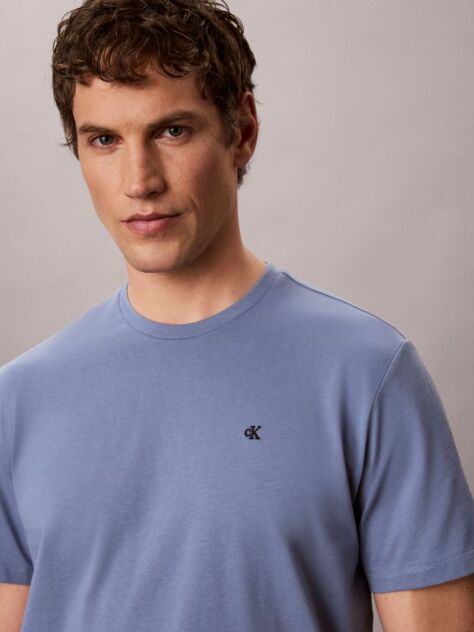 Blue Monogram Logo Embroidery Crew Neck T-Shirt  Men