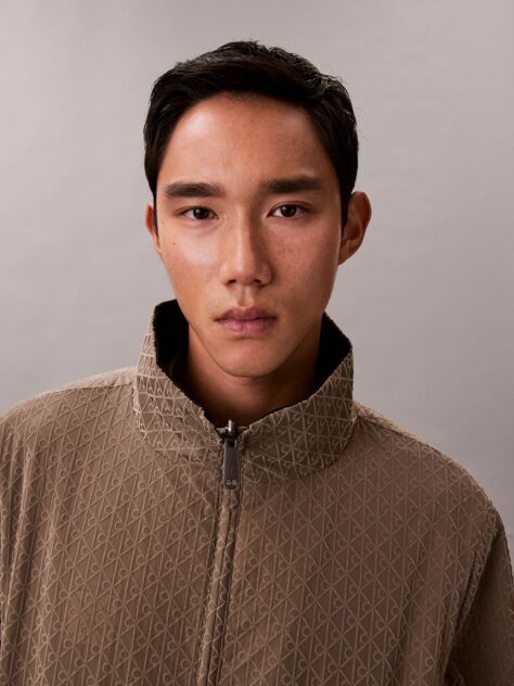 Brown Long-Sleeve Nylon Reversible Jacket  Men