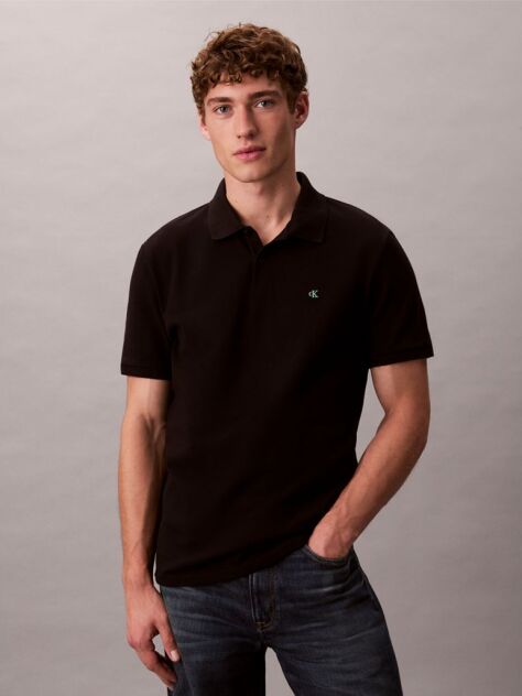 Black Cotton Piqué Polo Shirt  Men