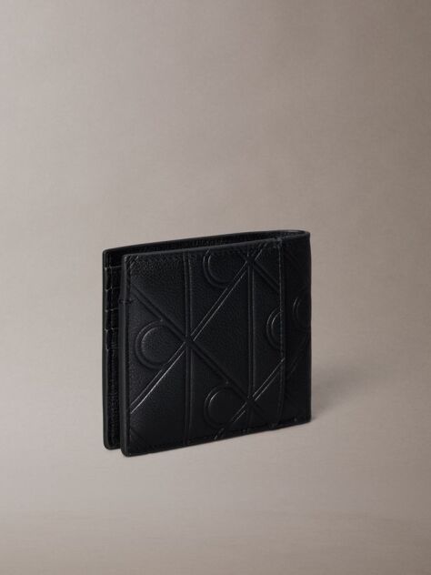 Black Textured Emblem Plaque Billfold Wallet  Men