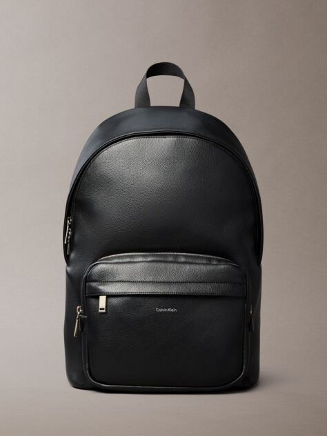 Black Micro Pebble Round Backpack  Men