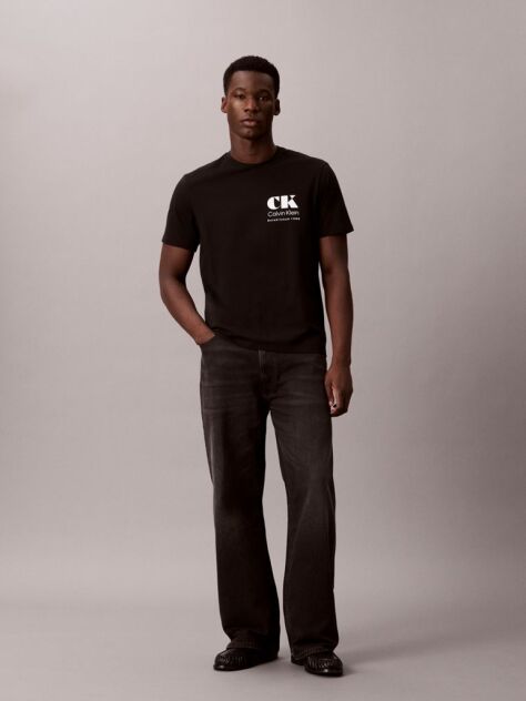 Black Logo Graphic Crew Neck T-Shirt  Men